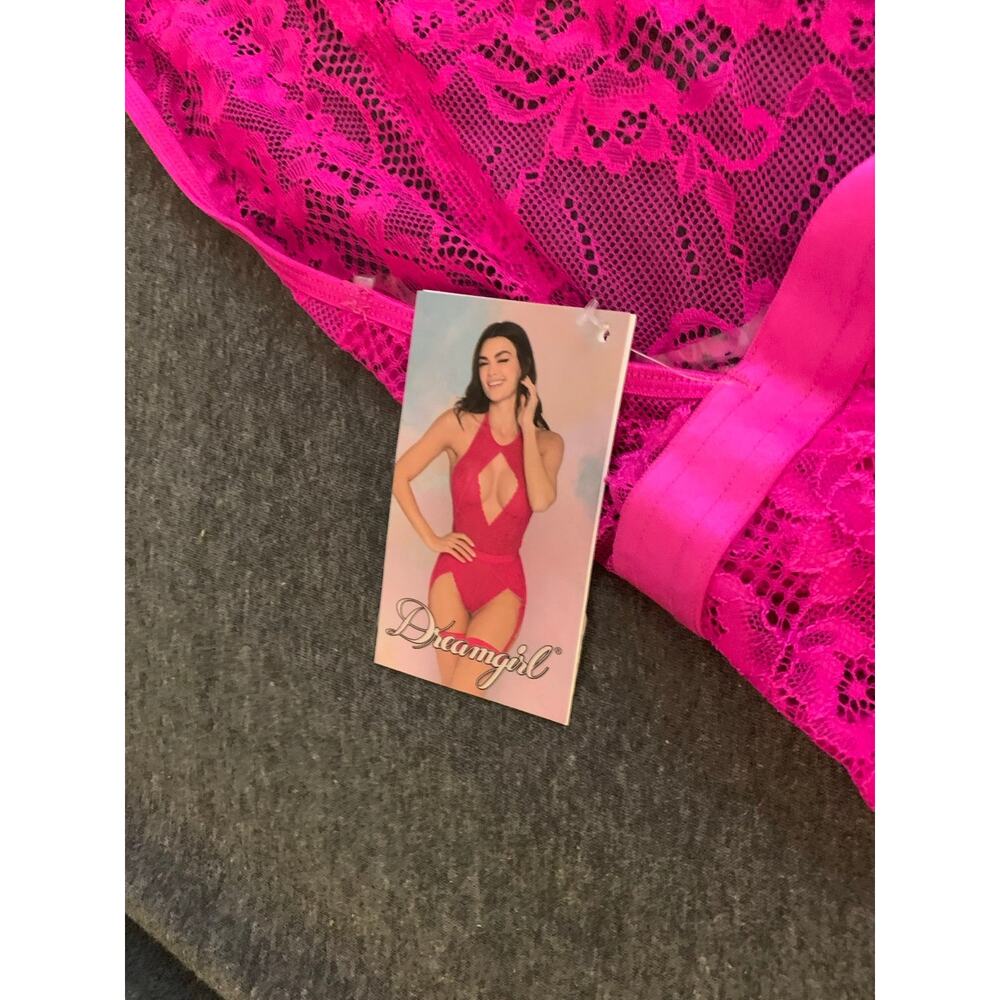 New NWT Dreamgirl Stretch Lace Garter Teddy Halter Neck Small Pink lingerie - Picture 9 of 10